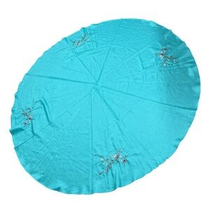 LENOX Turquoise Chirp Bird Fabric Tablecloth 68” Round American by Design